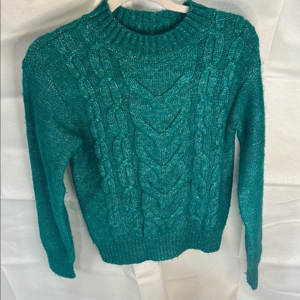 Epic Threads Teal shimmering Cable Knit Sweater with Mock Turtleneck